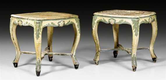 Appraisal: PAIR OF PAINTED STOOLS Louis XV probably Venice th century