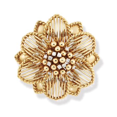 Appraisal: Gold and Diamond Flower Brooch Sabbadini Estimate -