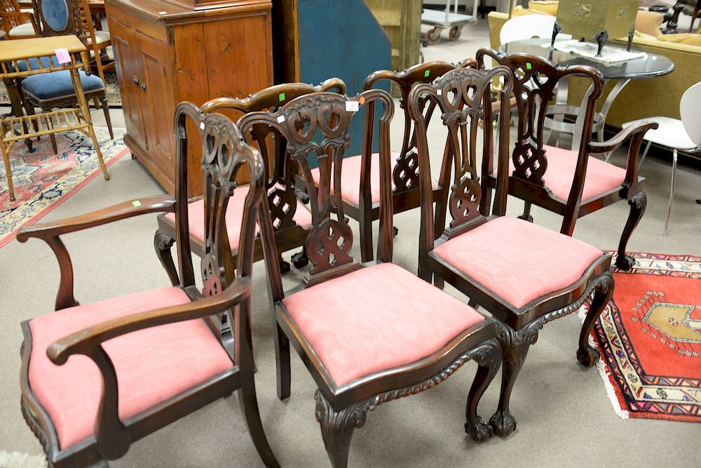 Appraisal: Set of six mahogany Chippendale style dining chairs Set of