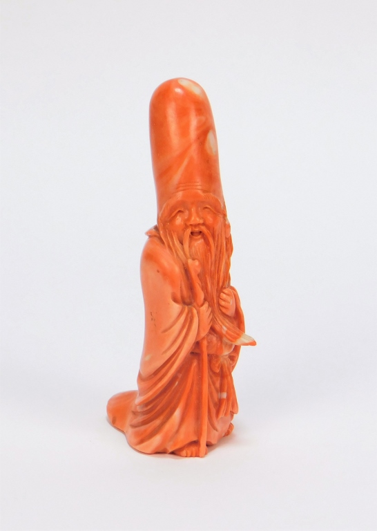 Appraisal: EXQUISITE CHINESE CARVED CORAL SHOULAO STATUE ChinaQing DynastyFigural depiction of