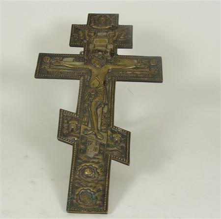 Appraisal: A th Century Russian cast bronze cross the crucified Saviour