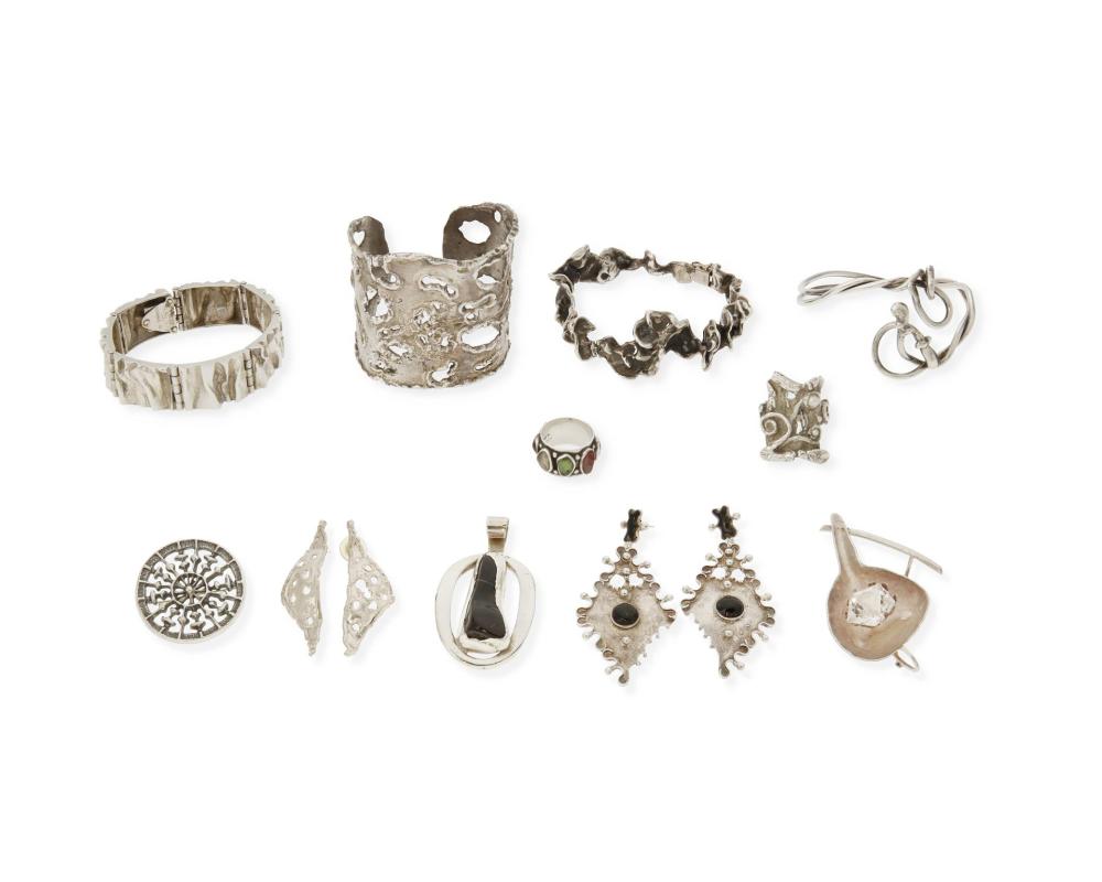 Appraisal: A group of Modernist-style silver jewelry Mid- th Century and