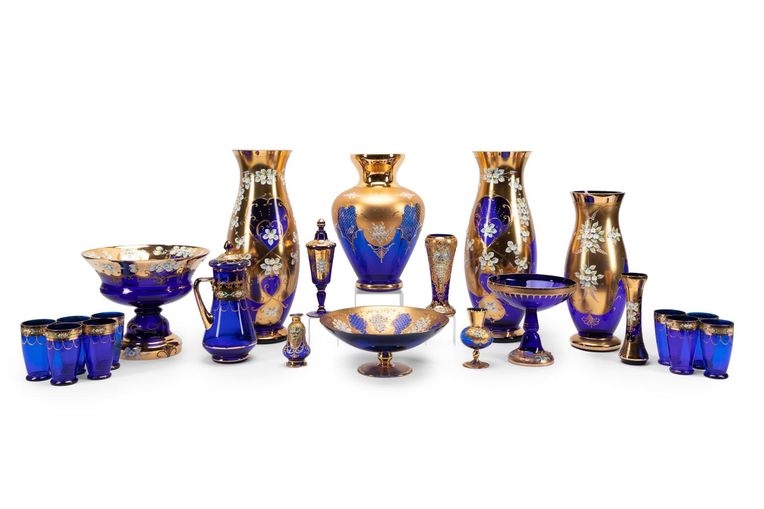 Appraisal: COLLECTION OF COBALT GILT FLORAL GLASS DECOR PC Various makers