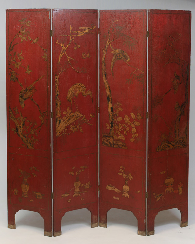 Appraisal: Chinese Red Lacquer Four-Paneled Screen ft x in Estimate -