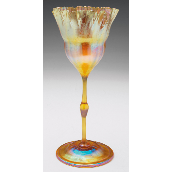 Appraisal: L C Tiffany vase floriform in gold favrile glass with