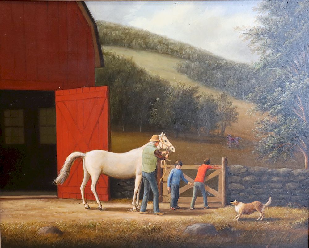 Appraisal: LOCCER Signed Oil On Board Horse In Farm Signed lr