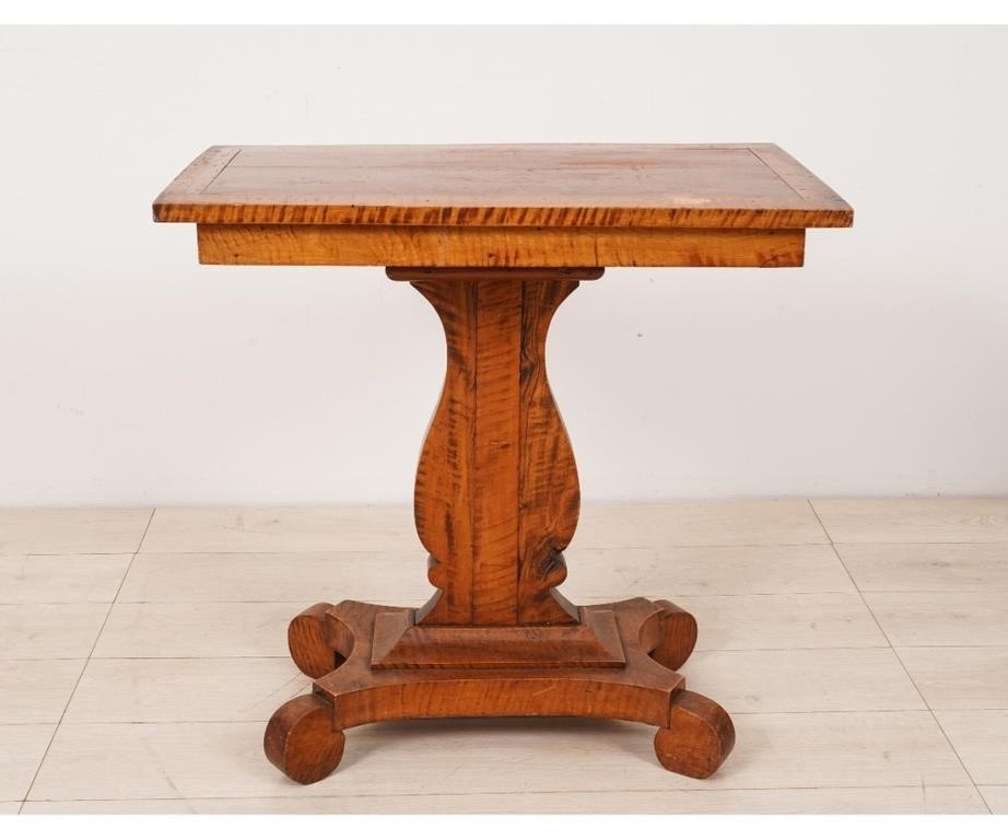 Appraisal: Empire tiger maple occassional table with lyre form base and