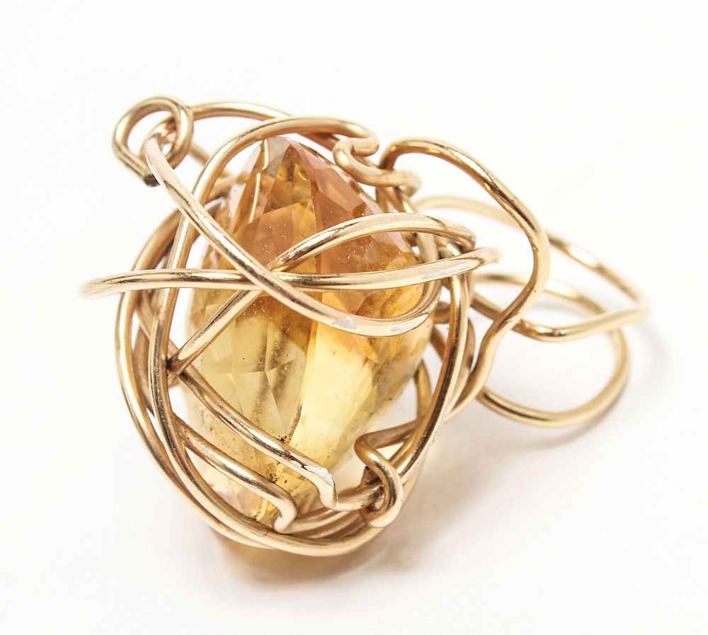 Appraisal: K Yellow Gold Large Oval Faceted Citrine Ring Contemporary modern