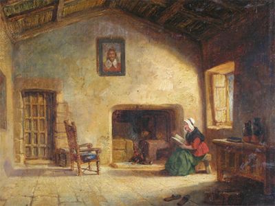 Appraisal: English School th Century A figure reading by a fire