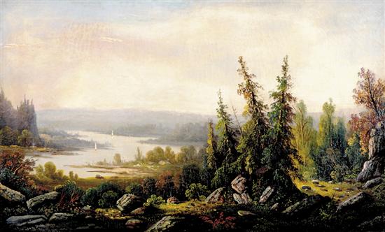 Appraisal: Hudson River school th century HUDSON RIVER LANDSCAPEoil on canvas