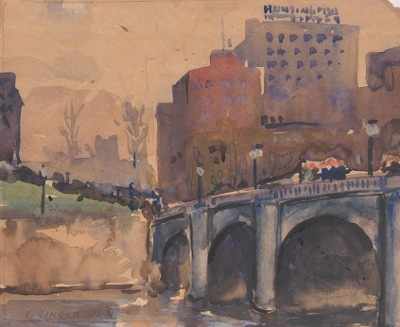 Appraisal: Clyde J Singer American - Cityscape of Columbus Ohio Watercolor