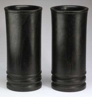 Appraisal: Chinese ebonized bamboo scroll pots h Pair of Chinese bamboo