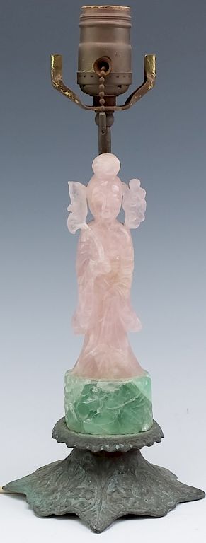 Appraisal: Old Chinese Rose Quartz Fluorite Quan Yin Figure Antique Chinese