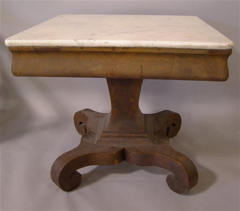 Appraisal: AMERICAN EMPIRE WHITE MARBLE AND MAHOGANY CENTER TABLE the square