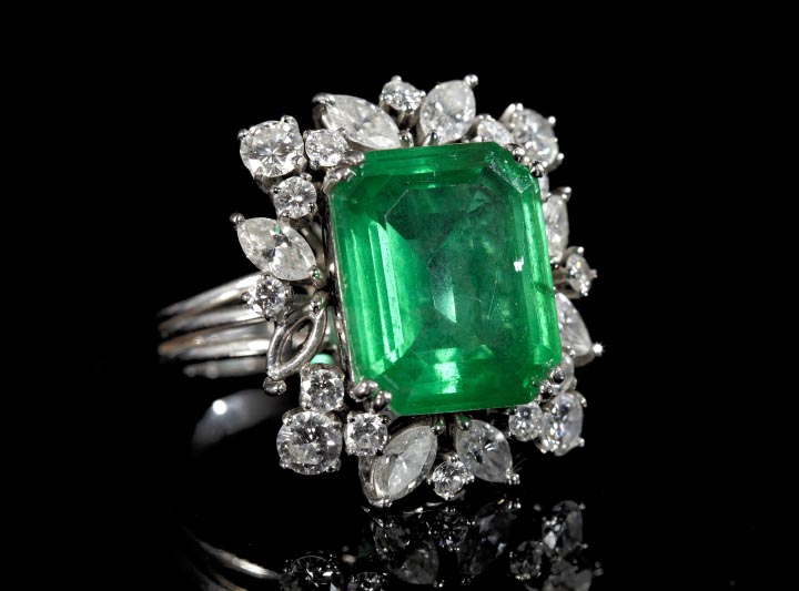 Appraisal: Lady's Fourteen-Karat White Gold Diamond and Synthetic Emerald Triplet Dinner