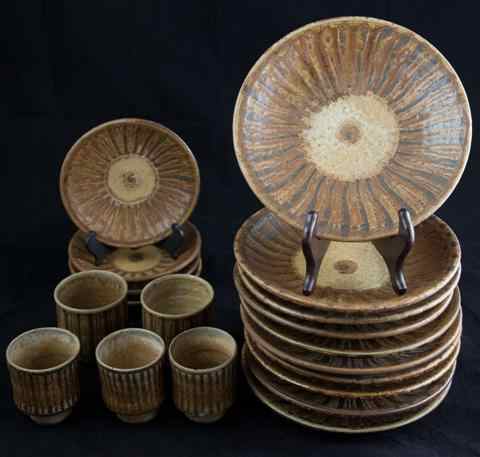 Appraisal: GROUP OF WILLI SINGLETON STONEWARE TABLEWARES with applied marks most