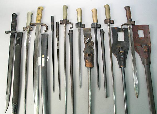 Appraisal: A lot of nine French bayonets Comprising Mod w scabbard