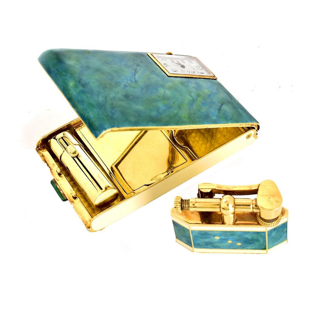 Appraisal: K Gold and Enamel Compact and Lighter Vintage Gorham Inc