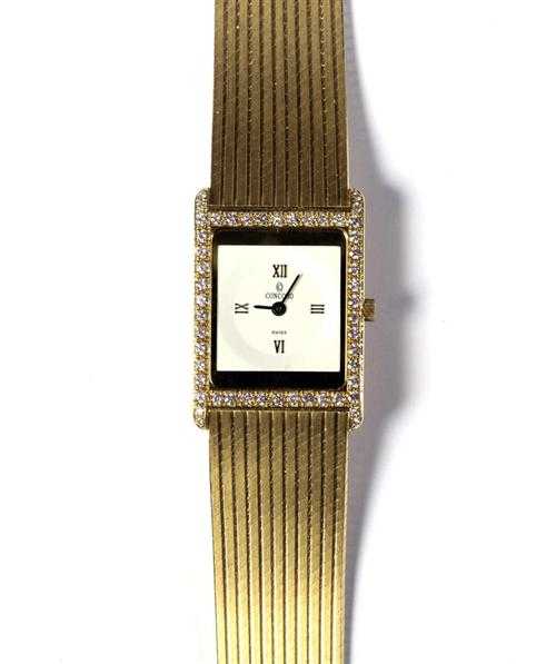 Appraisal: DIAMOND LADY'S WRISTWATCH CONCORD s Yellow gold g Rectangular super-flat