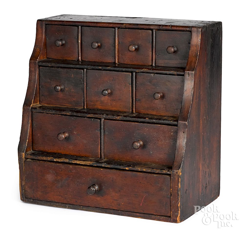 Appraisal: New England pine stepback spice chest New England pine stepback