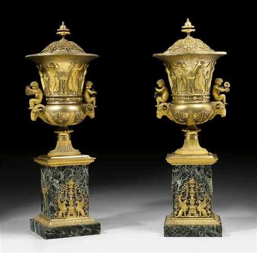 Appraisal: PAIR OF IMPORTANT ORAMENTAL VASES AUX ENFANTS MUSICIENS Empire attributed