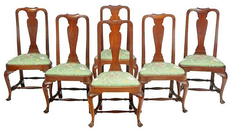 Appraisal: Set Six Boston Queen Anne Style Dining Chairs late th