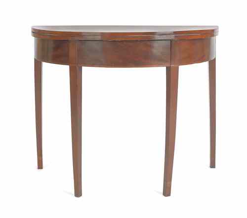 Appraisal: Pennsylvania Hepplewhite mahogany demilune card table ca with banded apron