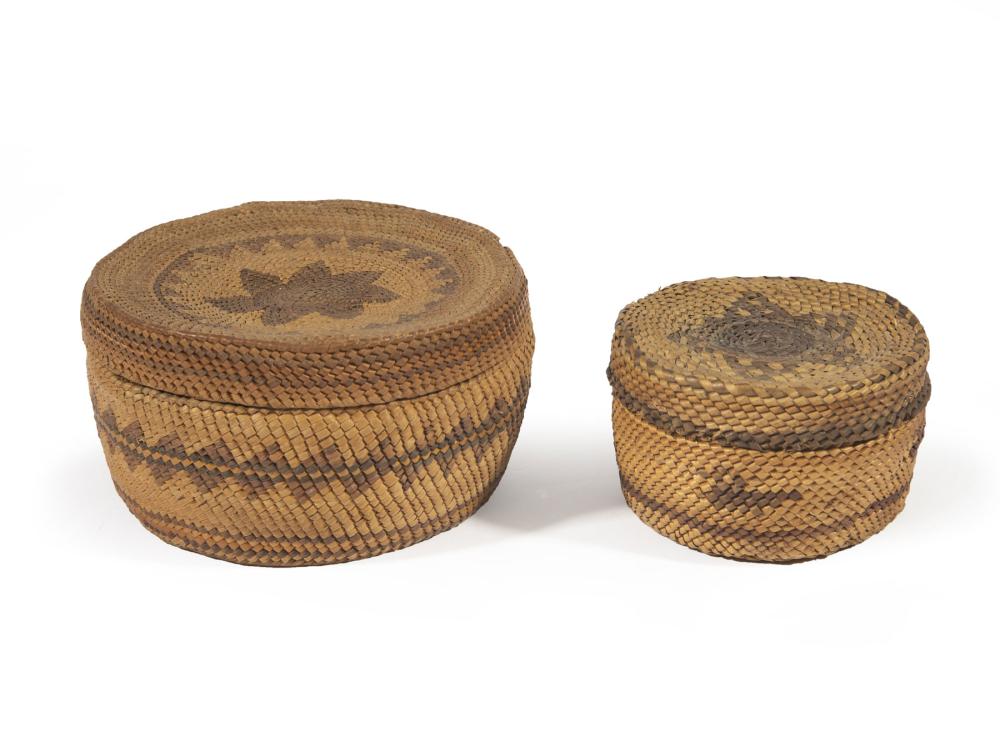 Appraisal: Two Makah or Nootka Lidded Baskets larger Makah h in