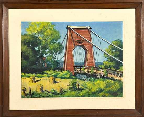 Appraisal: Harry Louis Freund Arkansas - WOODEN BRIDGE oil on Masonite