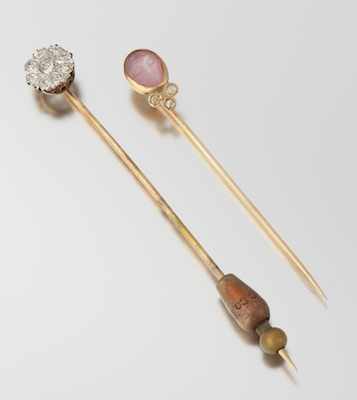 Appraisal: Two Interesting Stick Pins k yellow gold stickpin with a