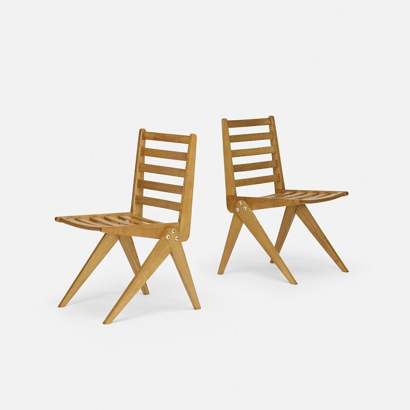 Appraisal: Pierre Jeanneret Compas chairs pair Pierre Jeanneret Compas chairs pair