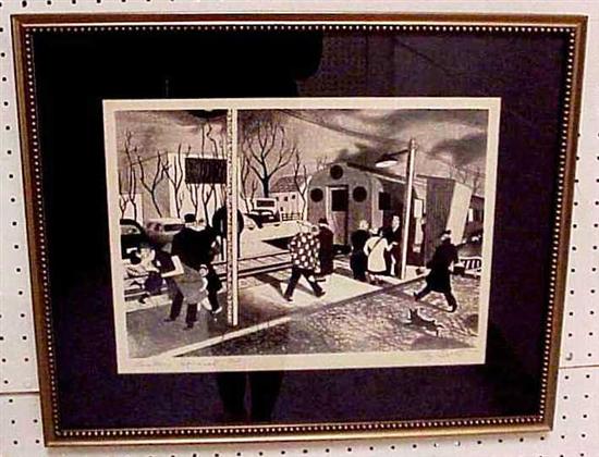 Appraisal: Roy Barth lithograph ''Banker's Special'' c depicts arrival at train