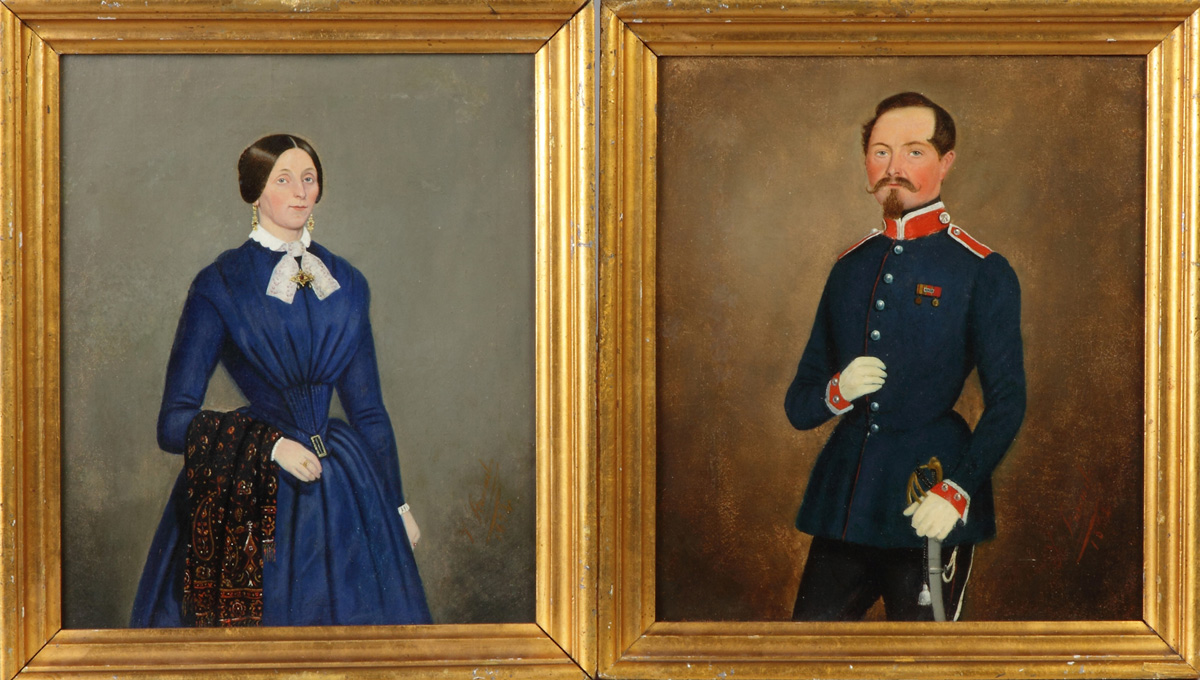 Appraisal: J Hammel Pair of Portraits Military Gentleman Wife Sgn Lower