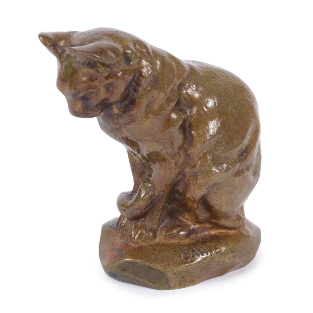 Appraisal: ANTOINE-LOUIS BARYE FRENCH - SEATED CAT BRONZE FIGURE ANIMALIER H