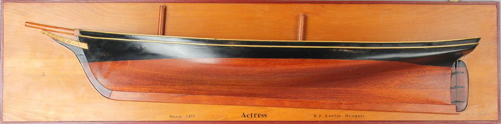 Appraisal: CONTEMPORARY MAHOGANY HALF HULL MODEL OF BOSTON FISHING SCHOONER ACTRESS