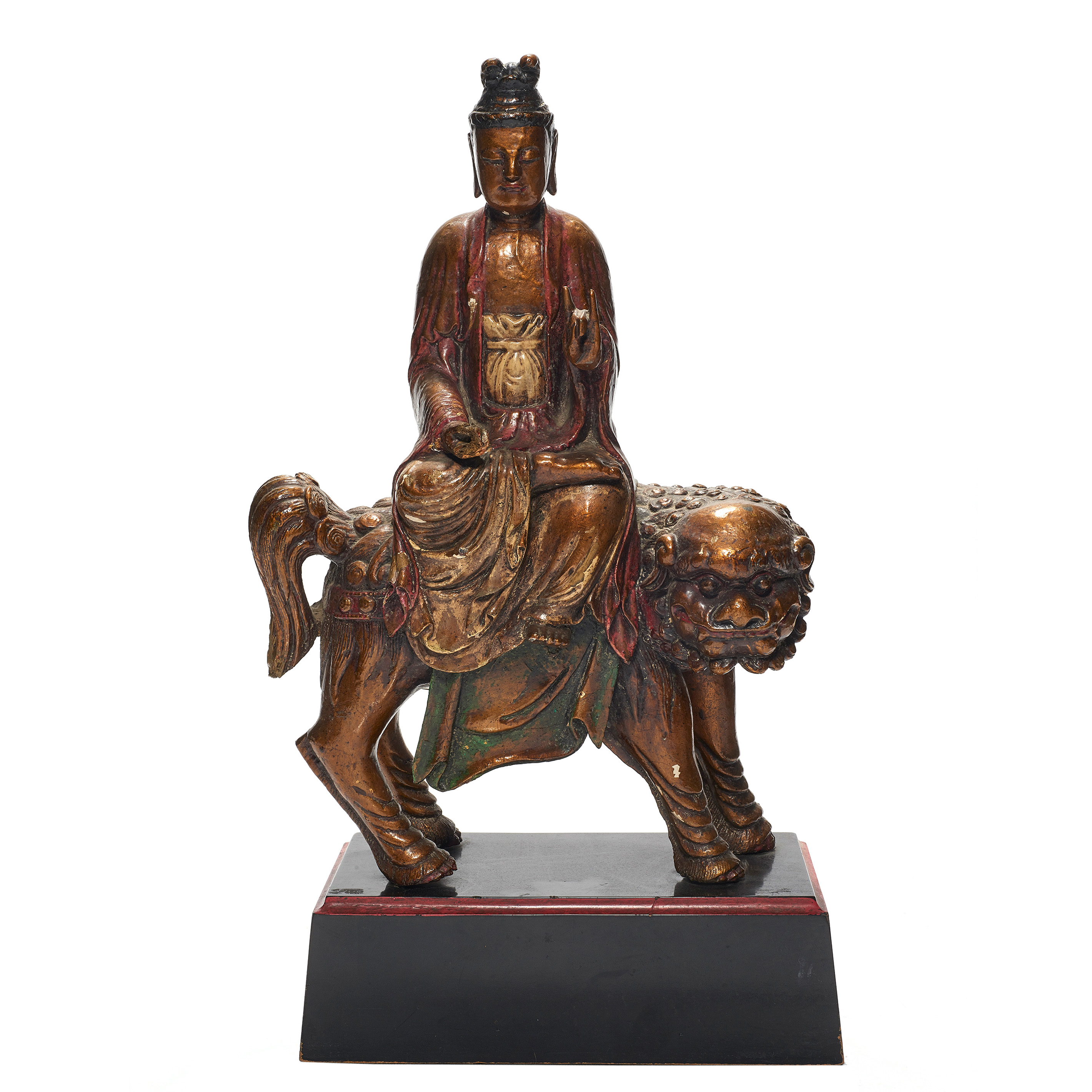 Appraisal: CHINESE GILT LACQUERED FIGURE OF WENSHU Chinese gilt lacquered figure