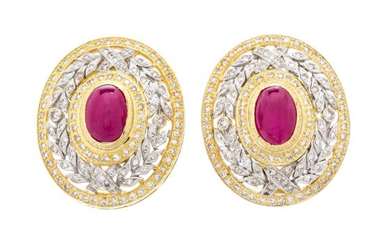 Appraisal: Sale Lot A Pair of Karat Bicolor Gold Ruby and