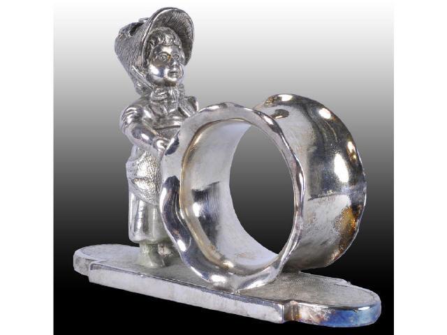 Appraisal: Kate Greenaway Girl Pushes Figural Napkin Ring Description Elongated narrow