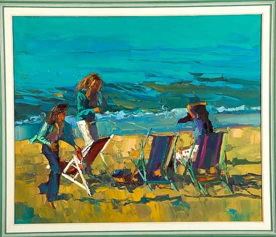 Appraisal: Nicola Simbari Italian b BEACH SCENE oil on canvas framed