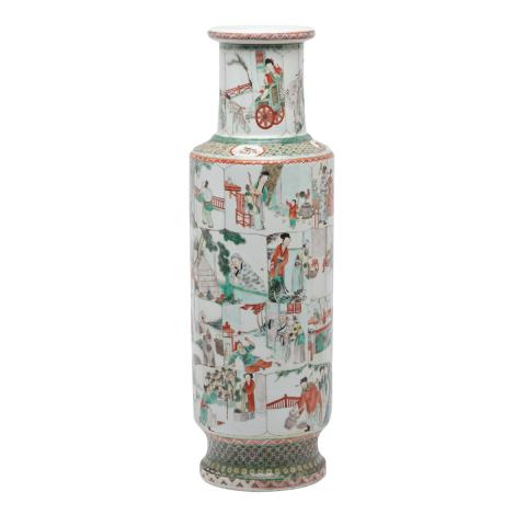 Appraisal: Large Famille Verte Filial Piety Rouleau Vase Late Qing Dynasty