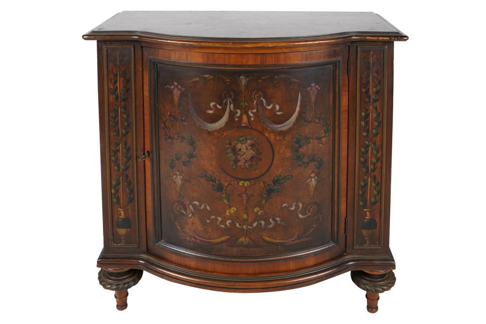 Appraisal: AMERICAN PAINTED MAHOGANY SIDE CABINETdecorated in the Adam style the