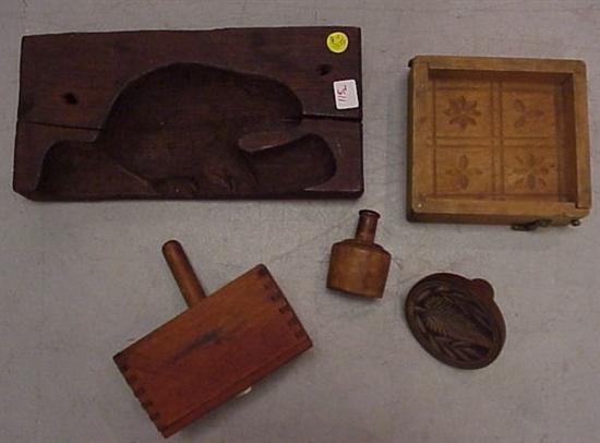 Appraisal: Five butter molds including a floral carved rectangular one two