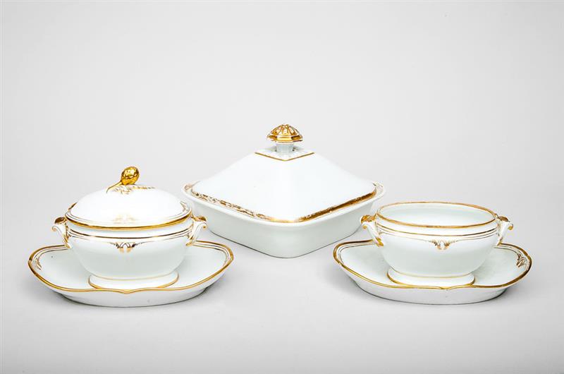 Appraisal: Paris Porcelain Vegetable Dish and Cover and Two Sauce Tureens