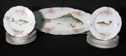 Appraisal: Thirteen piece Austrian porcelain fish service th century Platter L