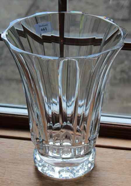 Appraisal: A SAINT LOUIS CRYSTAL FLUTED TRUMPET SHAPED VASE high chips