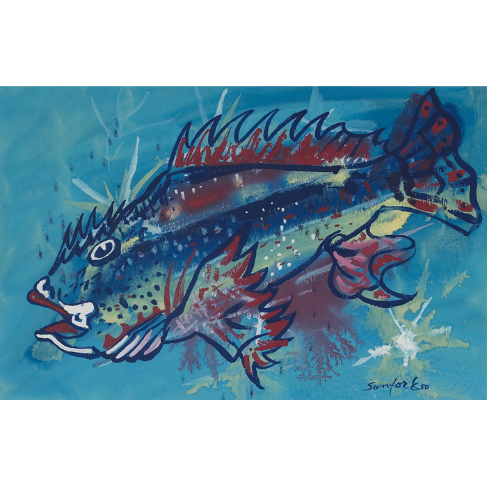 Appraisal: Walter Sanford African-American - ''Fish '' watercolor with gouache ''