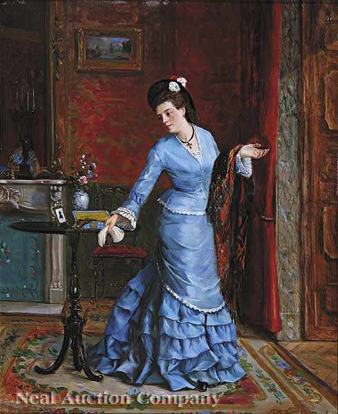 Appraisal: Gustave Leonard de Jonghe Belgian - The Blue Gown oil