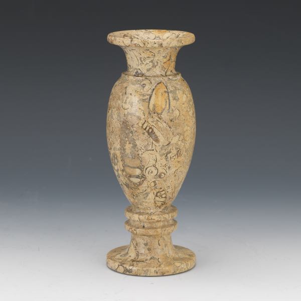 Appraisal: PREHISTORIC FOSSIL SLUB CARVED VASE Baluster form carved and polished