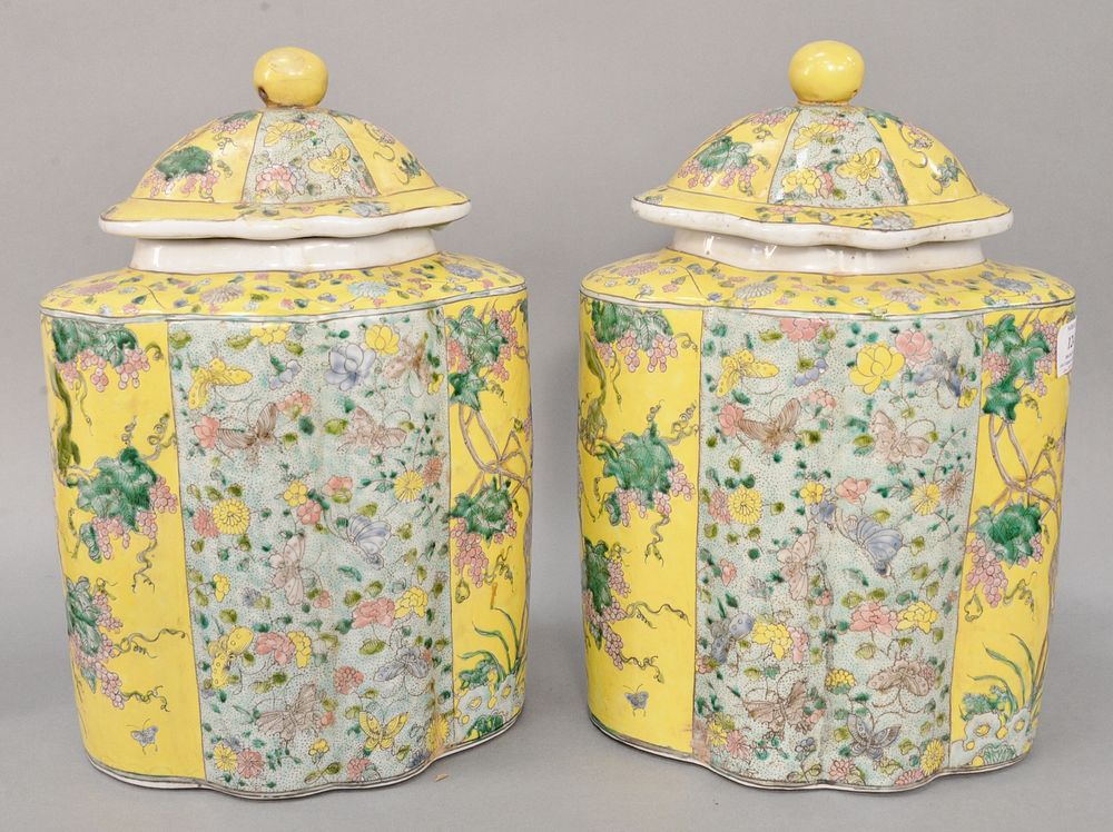 Appraisal: Pair of large Chinese Famille Juane tea caddies having yellow