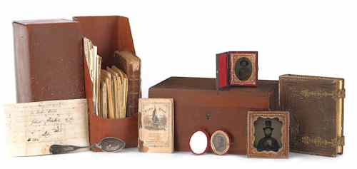 Appraisal: Dovetailed storage box belonging to Captain Dennis H Farr containing